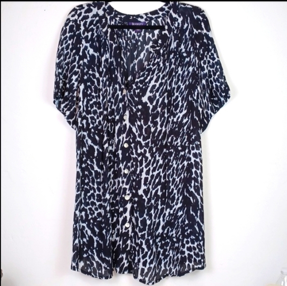 ♥️BUNDLE ONLY ♥️ROMAN'S  BLACK & TAN CHEETAH BUTTON DOWN SHIRT DRESS SZ 12 - Picture 4 of 10